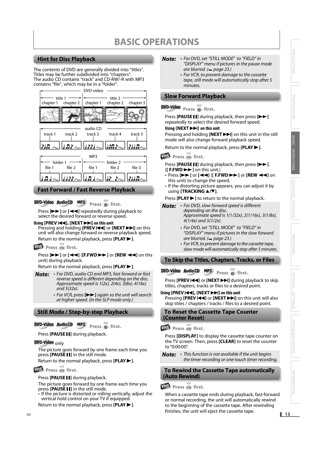 Magnavox DV220MW9 owner manual Basic Operations 