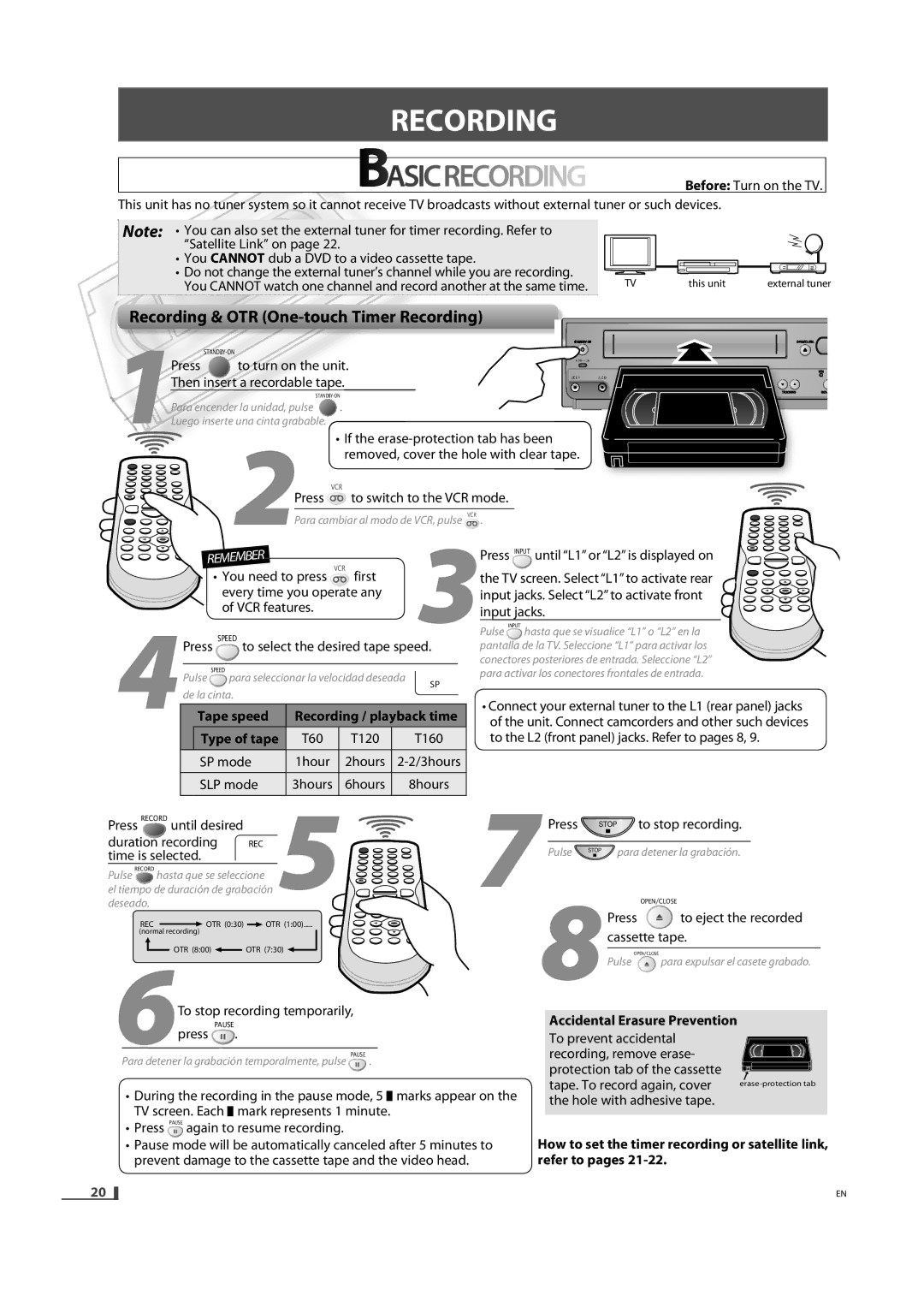 Magnavox DV220MW9 owner manual Recordingr I G, Tape speed, Type of tape, Refer to pages 