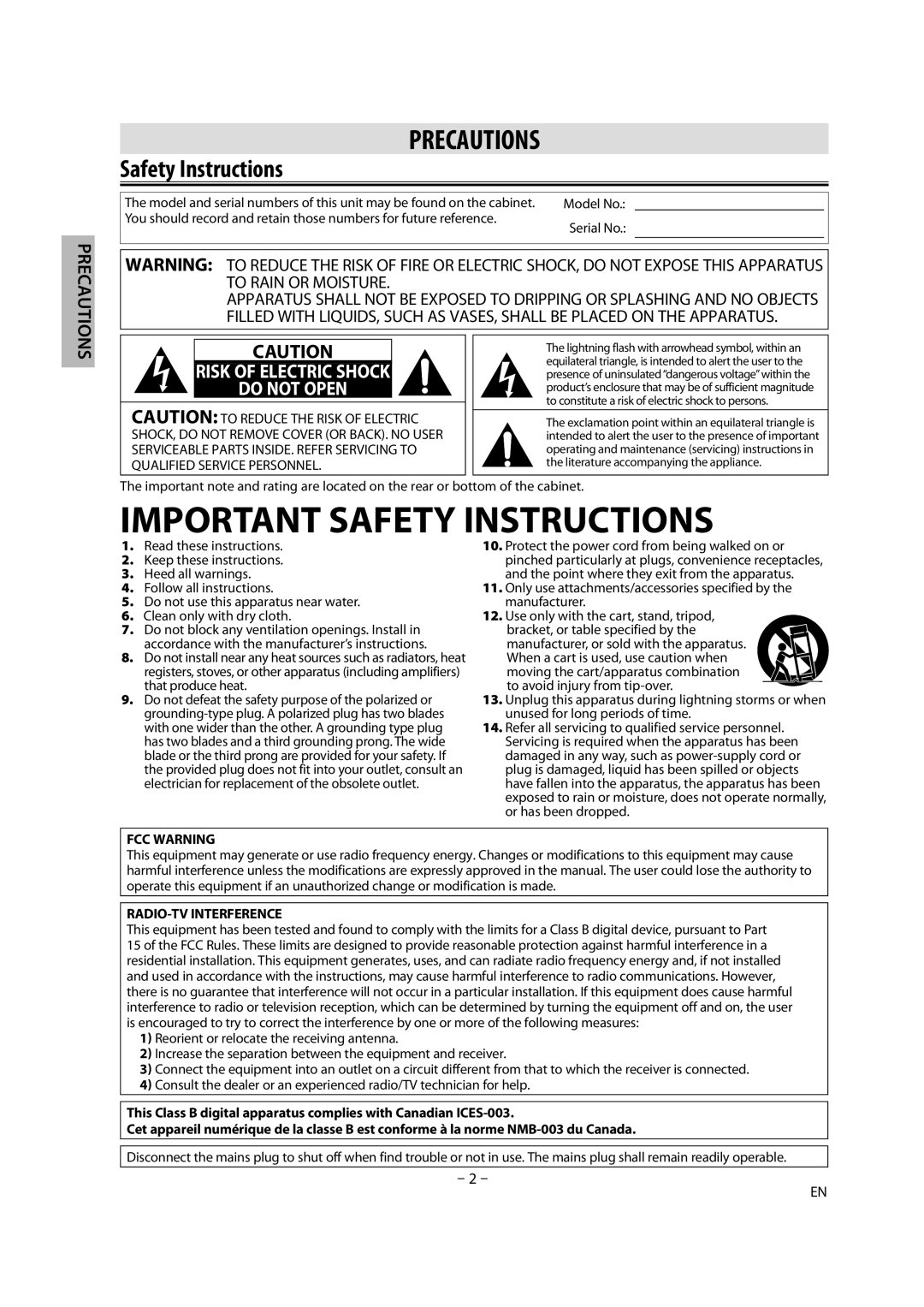 Magnavox DV225MG9 owner manual Safety Instructions, FCC Warning, RADIO-TV Interference 