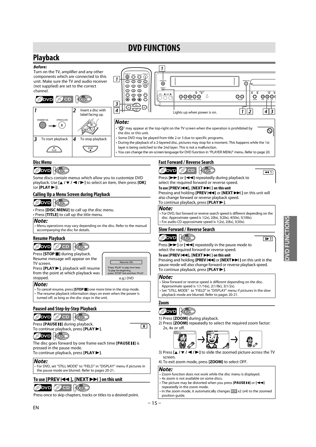 Magnavox DV225MG9 owner manual DVD Functions 