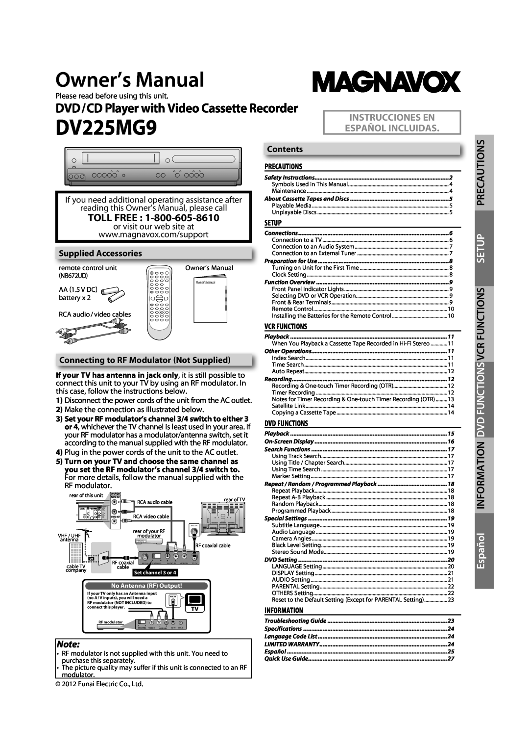 Magnavox DV225MG9 manual Magnavox Dv225mg9 Manual, Table of Contents 