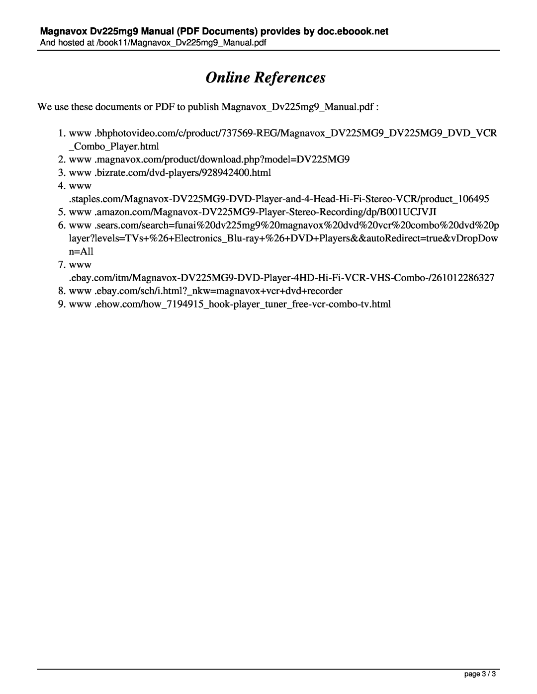 Magnavox DV225MG9 manual Online References 