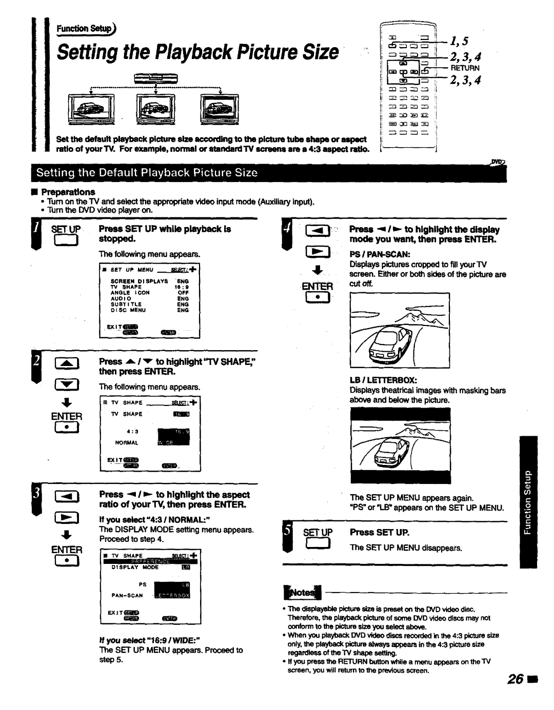 Magnavox DVD400AT manual Setting the PlaybackPicture Size, Enter, Psi Pan-Scan, LB I Letierbox 