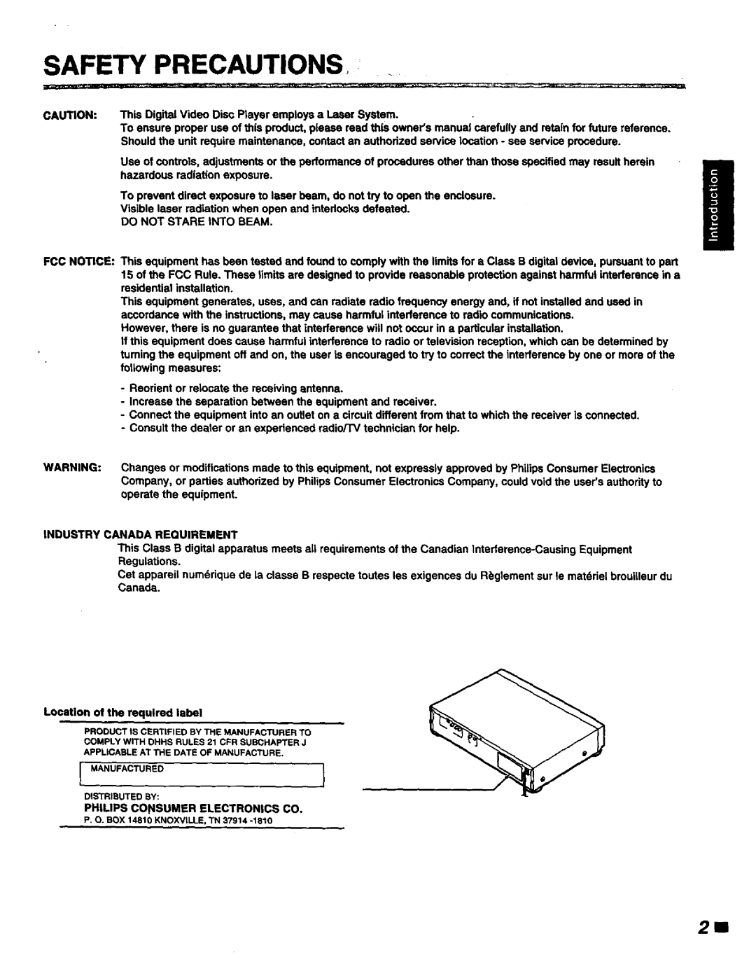 Magnavox DVD400AT manual Industry Canada Requirement, Pnimps Consumer Electronics CO, Do not Stare Into Beam 