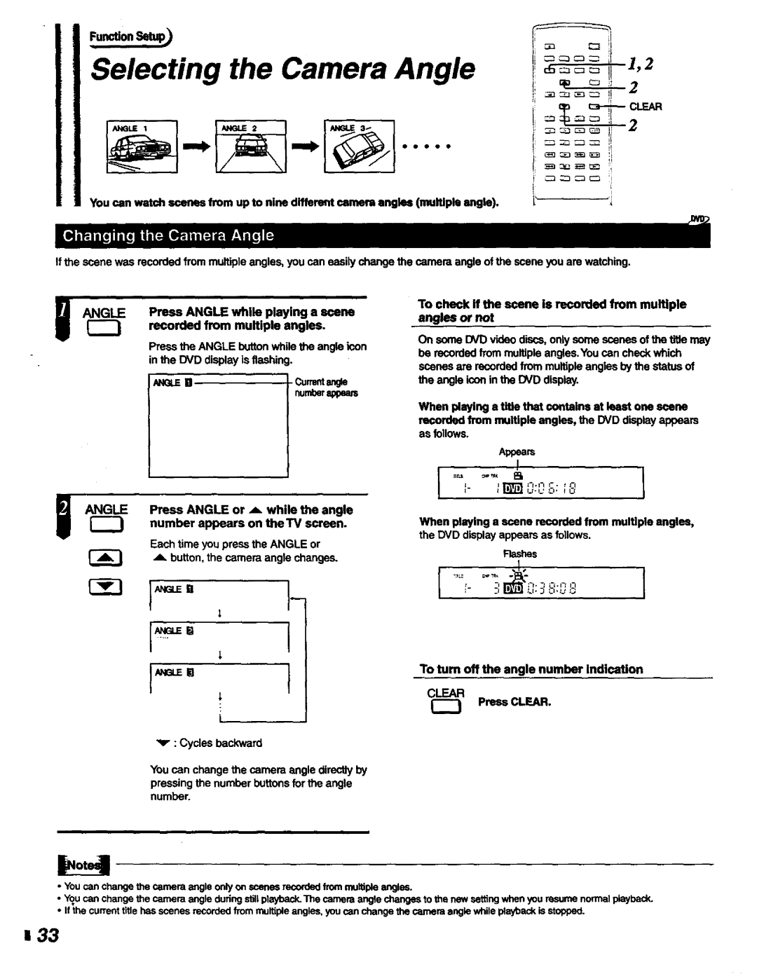 Magnavox DVD400AT manual Selecting the Camera Angle, To turn off the angle number indication 