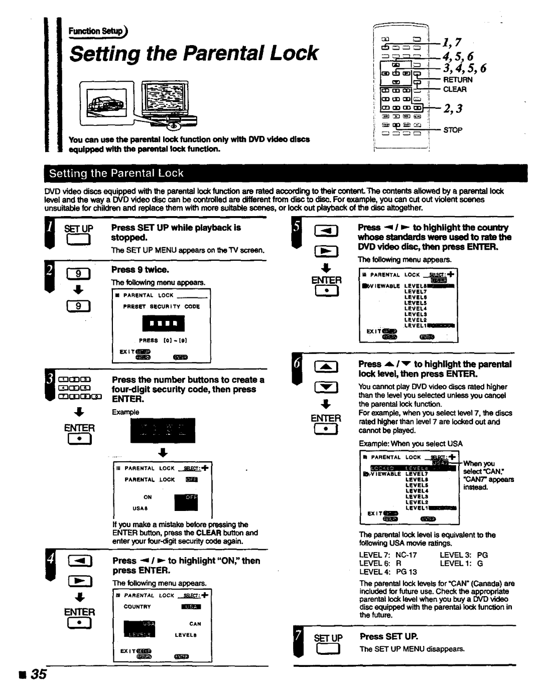 Magnavox DVD400AT manual Setting the Parental Lock, ENteR, 4,s,6, Enter, ii 1,7 