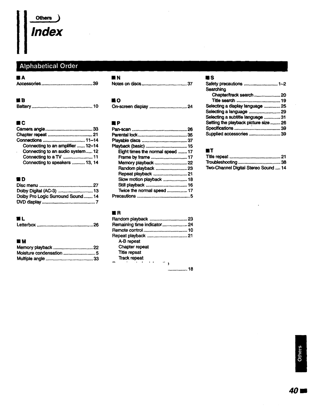 Magnavox DVD400AT manual 40 m, Index 
