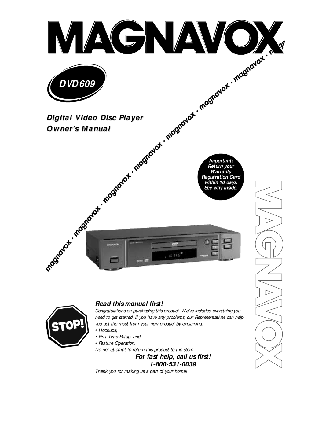 Magnavox DVD609 owner manual 