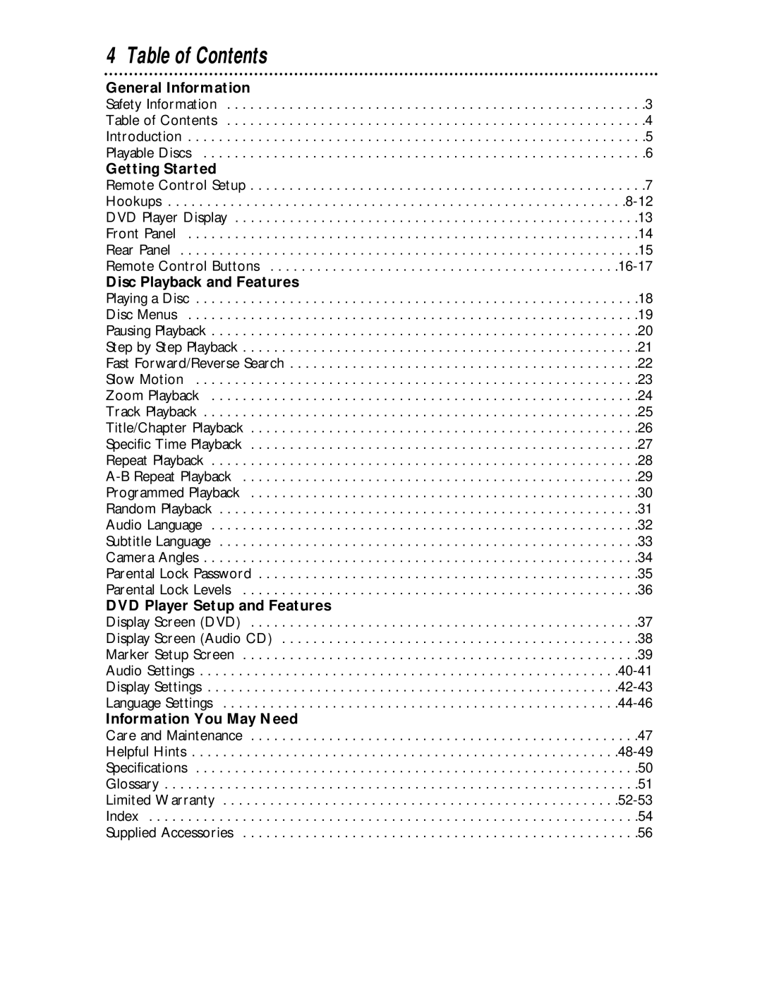 Magnavox DVD609 owner manual Table of Contents 