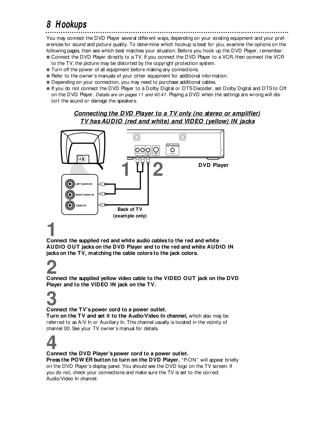 Magnavox DVD609 owner manual Hookups, DVD Player 