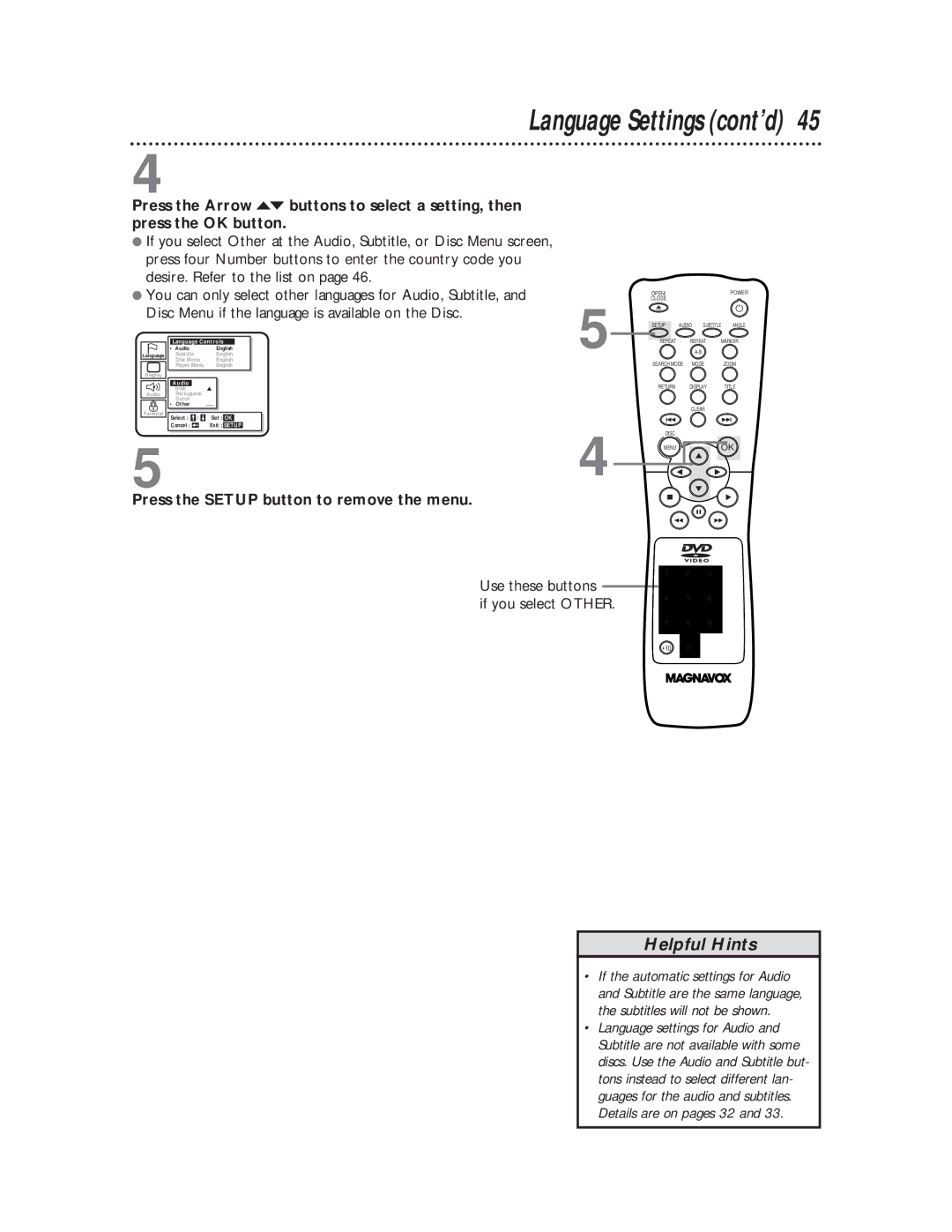 Magnavox DVD611 owner manual Language Settings cont’d, Use these buttons If you select Other 