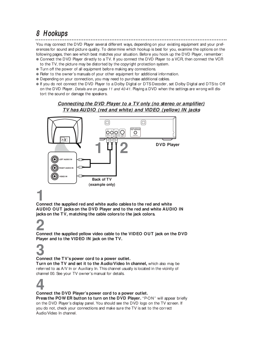 Magnavox DVD611 owner manual Hookups, DVD Player 