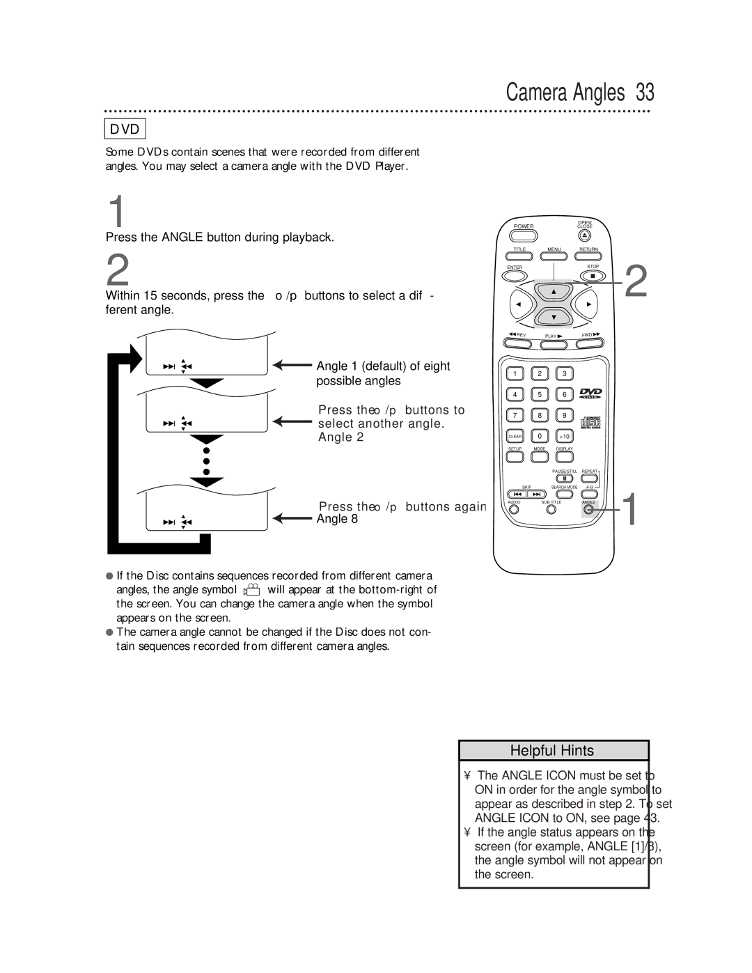 Magnavox DVD710AT owner manual Camera Angles, Press the Angle button during playback 