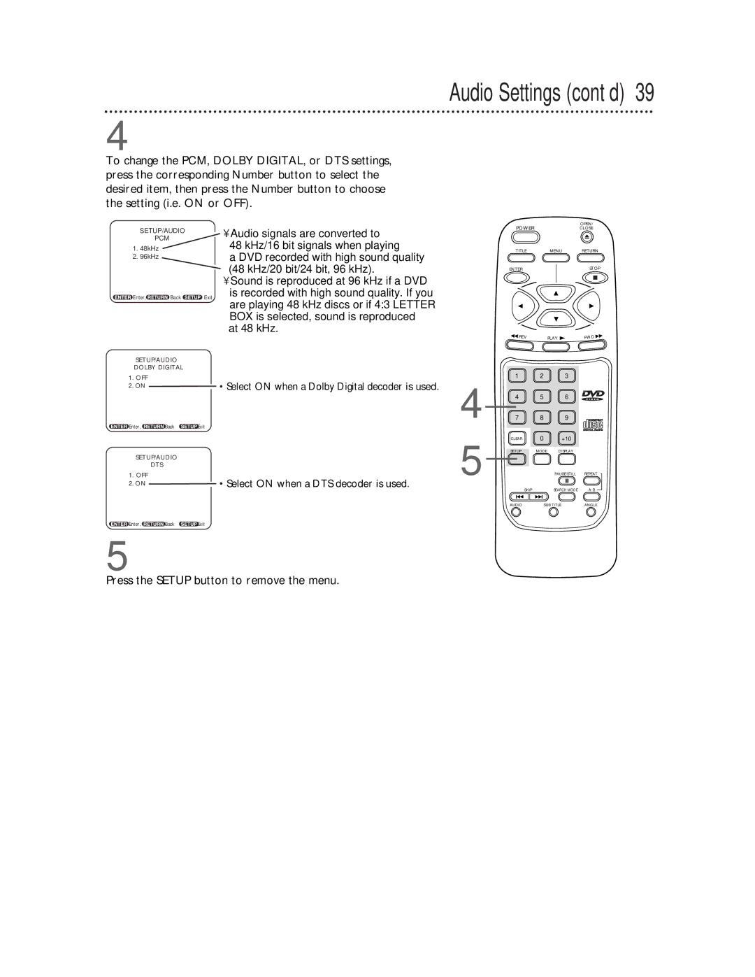 Magnavox DVD710AT owner manual Audio Settings cont’d 