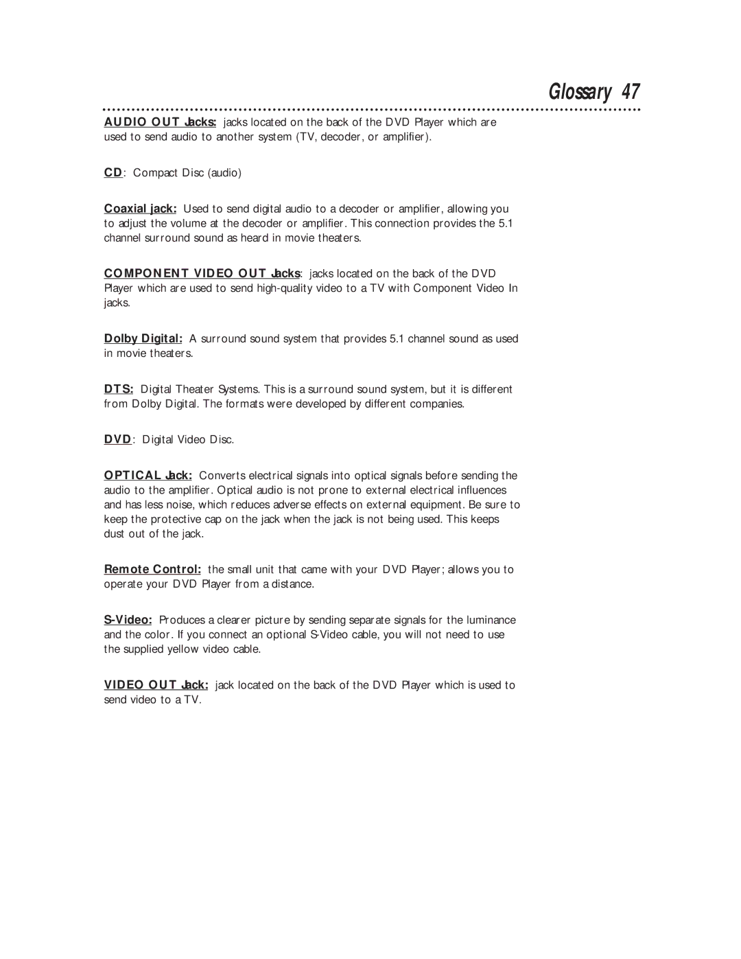 Magnavox DVD710AT owner manual Glossary 