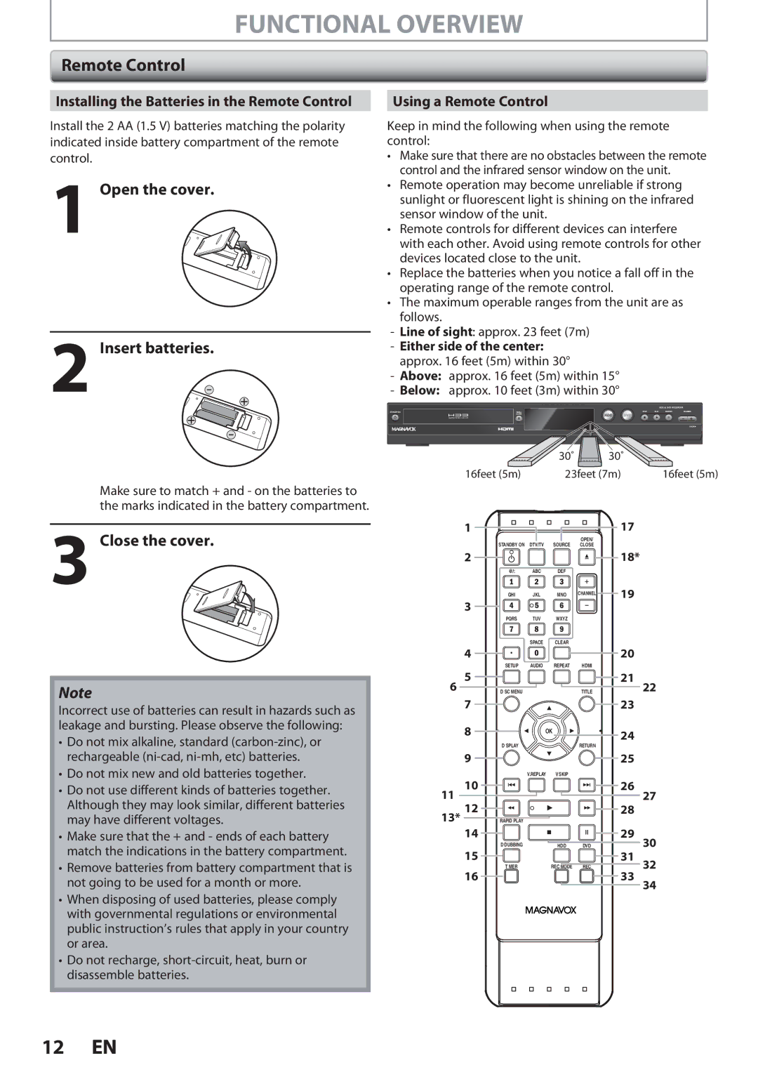 Magnavox F7, MDR513H owner manual Open the cover Insert batteries, Close the cover, Using a Remote Control 