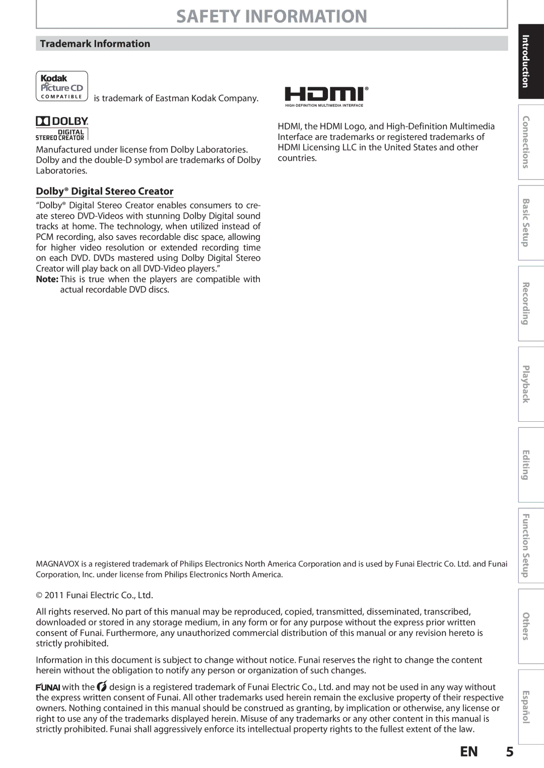 Magnavox MDR513H, F7 owner manual Trademark Information, Dolby Digital Stereo Creator 