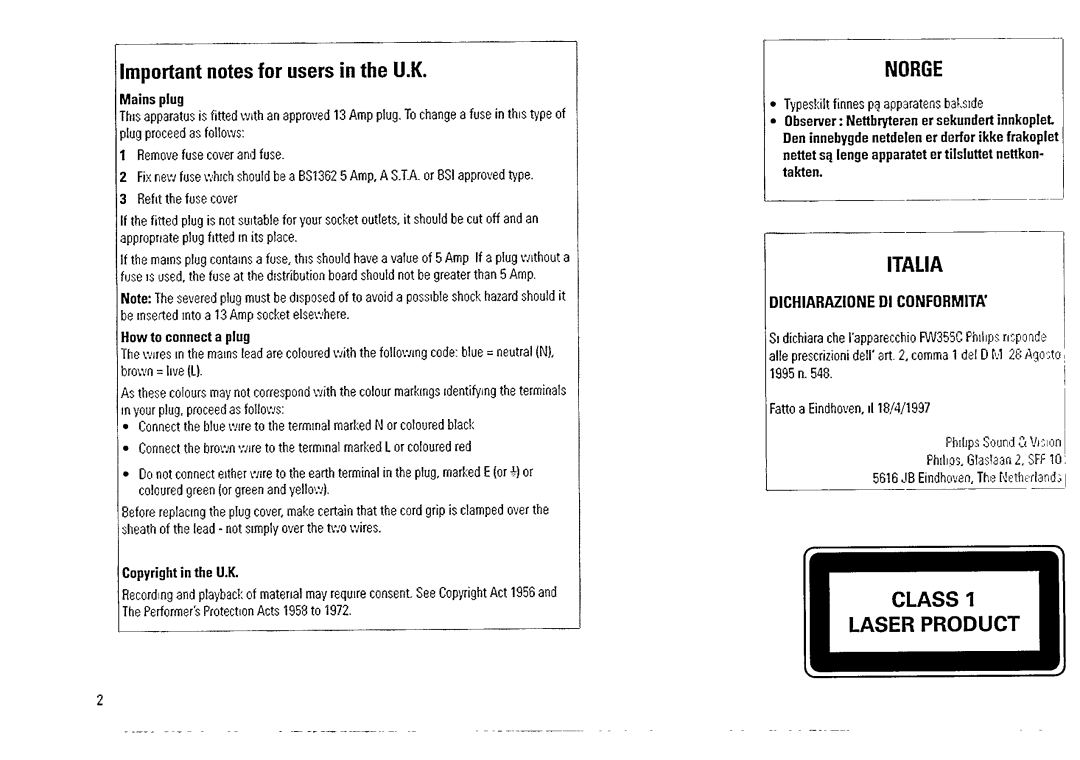 Magnavox FW 355C manual 