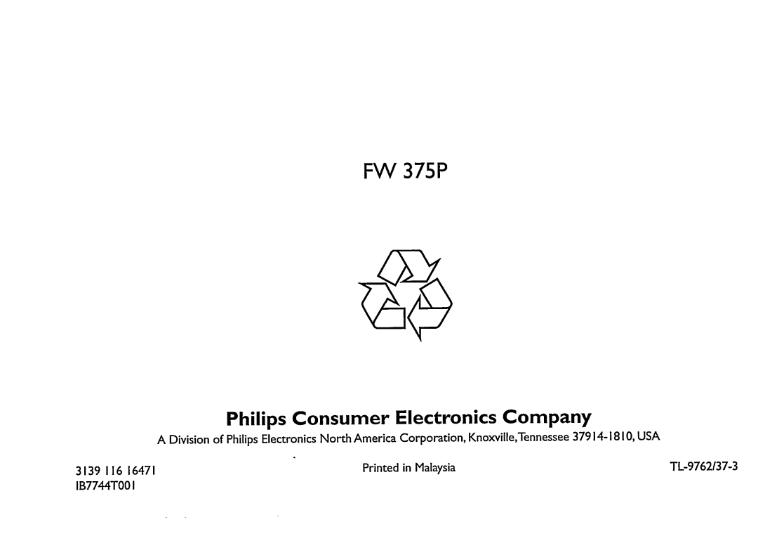 Magnavox FW 375P manual 