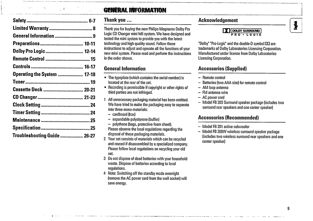 Magnavox FW 375P manual 