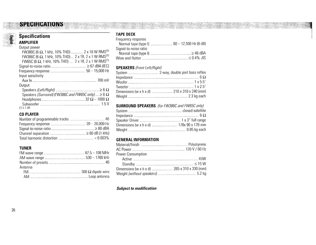 Magnavox FW386C, FW65C manual 