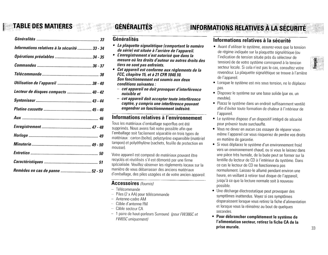 Magnavox FW65C, FW386C manual 