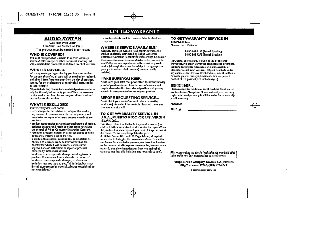 Magnavox FW58 manual 