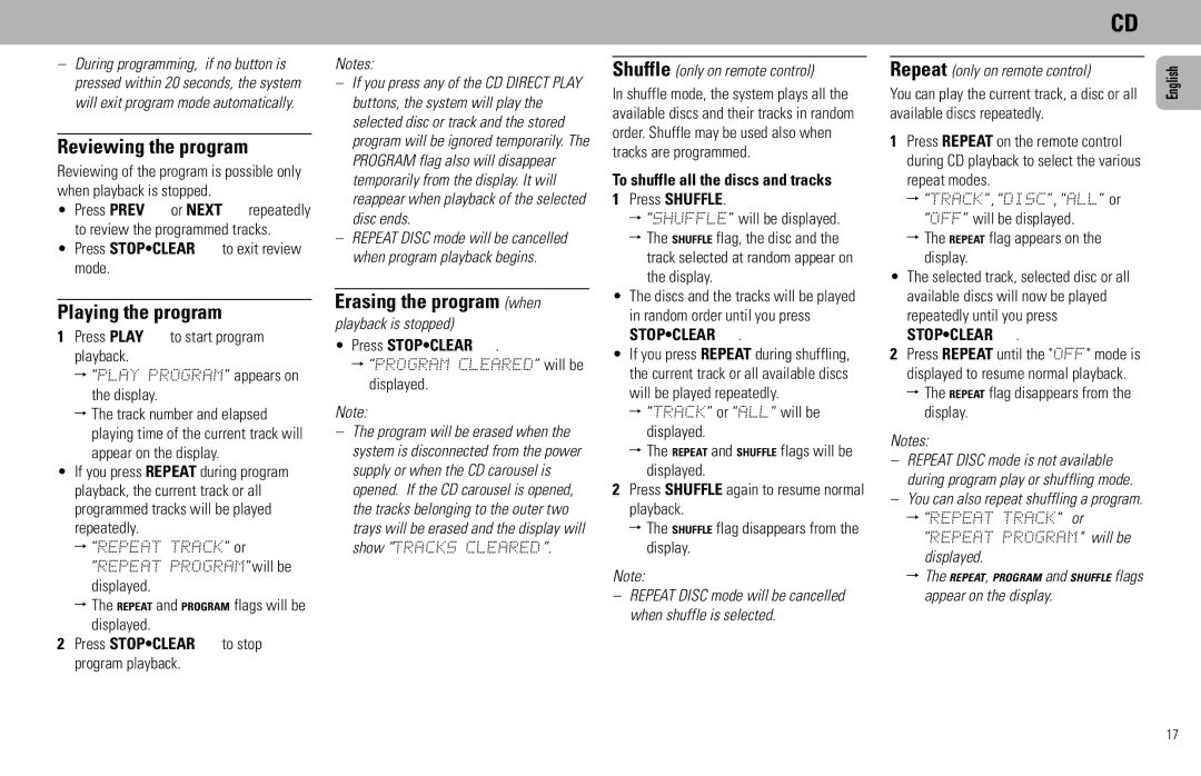 Magnavox FW930R manual Reviewing the program, Playing the program, Erasing the program when, Press Stopclear ‚ 