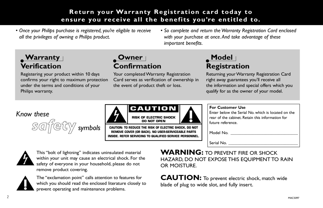 Magnavox FW930R manual Warranty Verification 