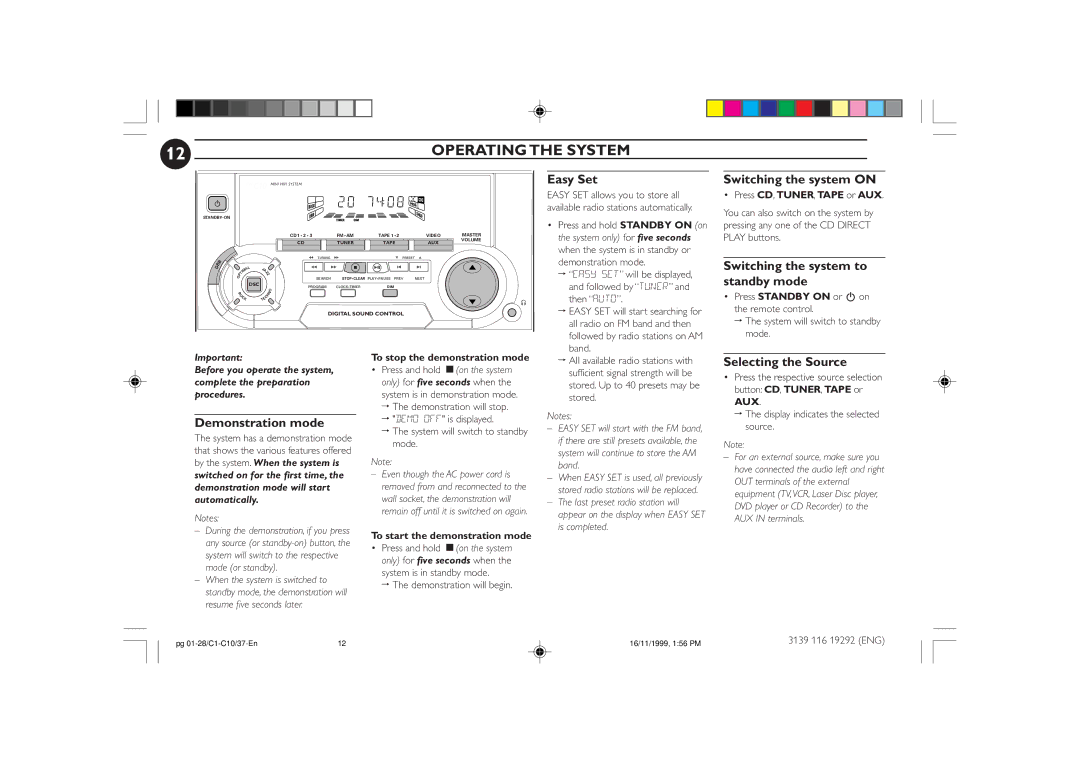 Magnavox FWC10C37 manual Operating the System 