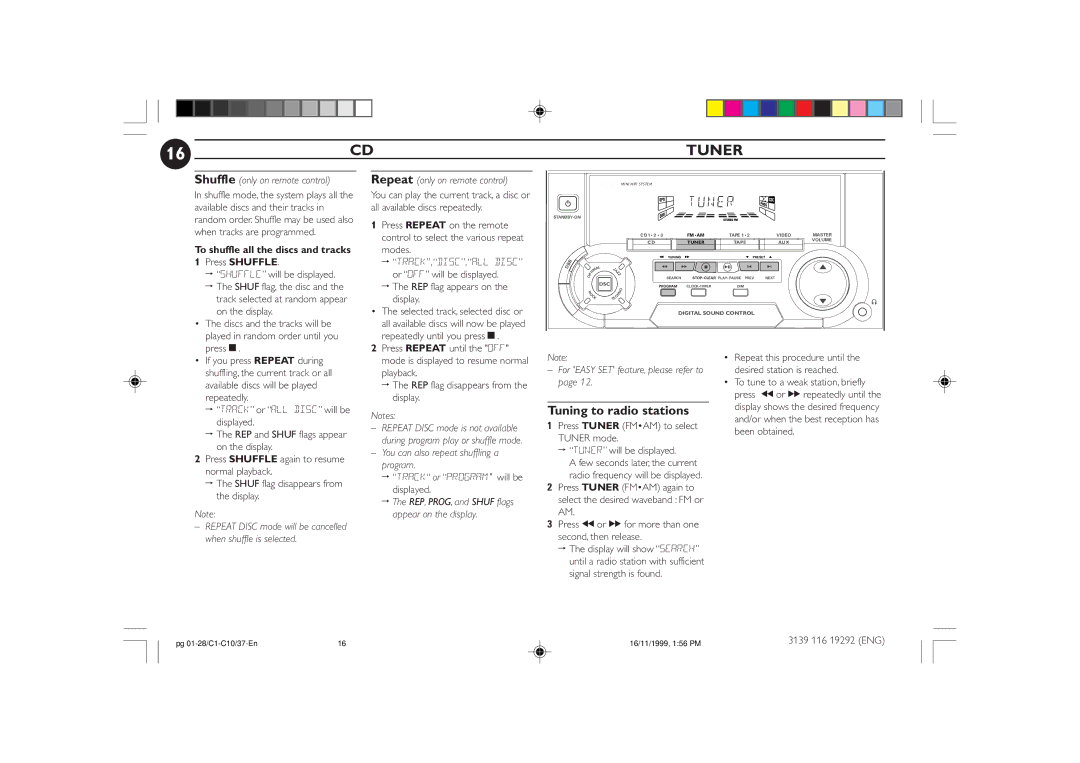 Magnavox FWC10C37 manual Tuner, Tuning to radio stations 