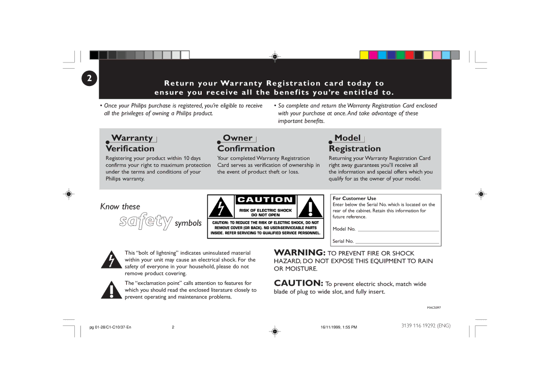 Magnavox FWC10C37 manual Warranty Verification 