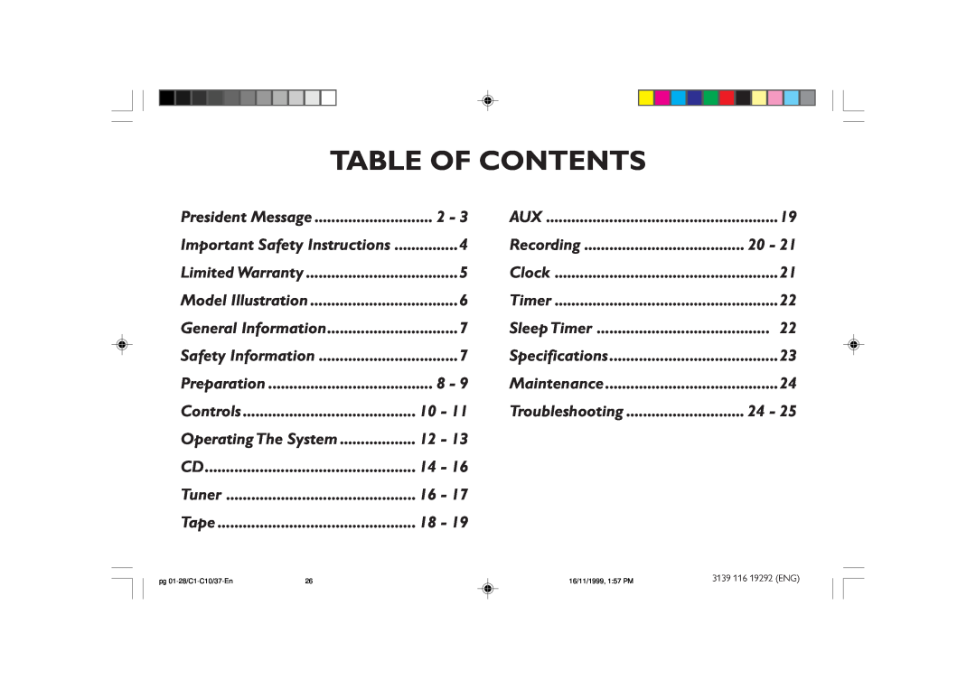 Magnavox FWC10C37 manual Table Of Contents, Recording, Troubleshooting, Operating The System 