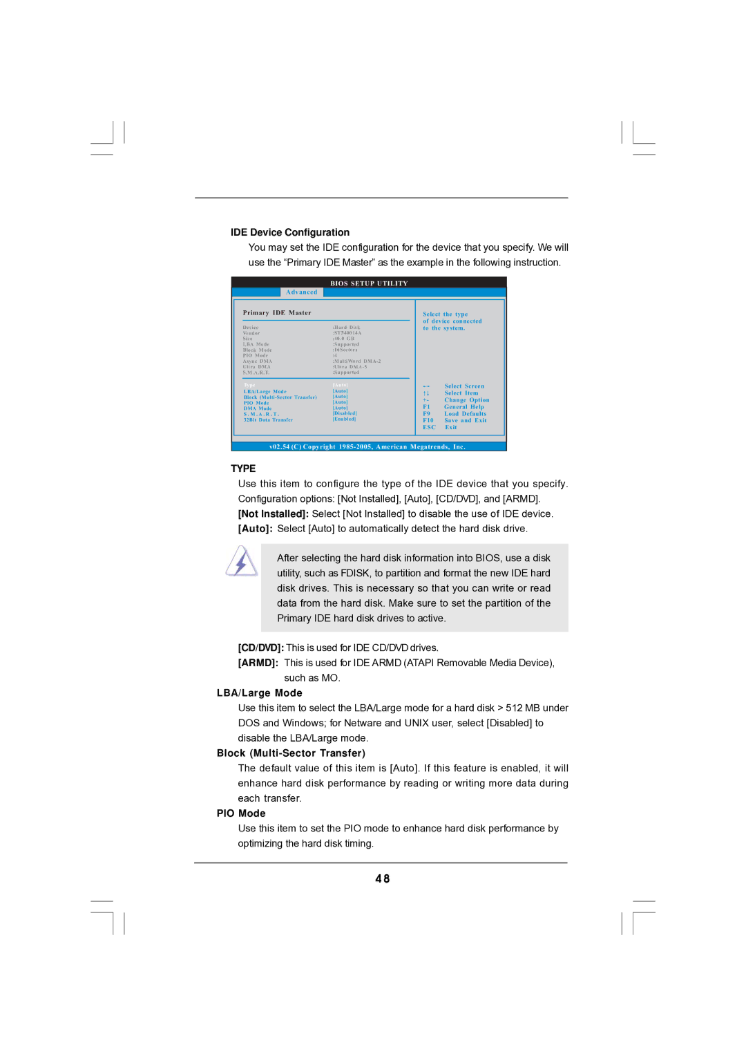 Magnavox G43TWINS-FULLHD user manual IDE Device Configuration, LBA/Large Mode, Block Multi-Sector Transfer, PIO Mode 