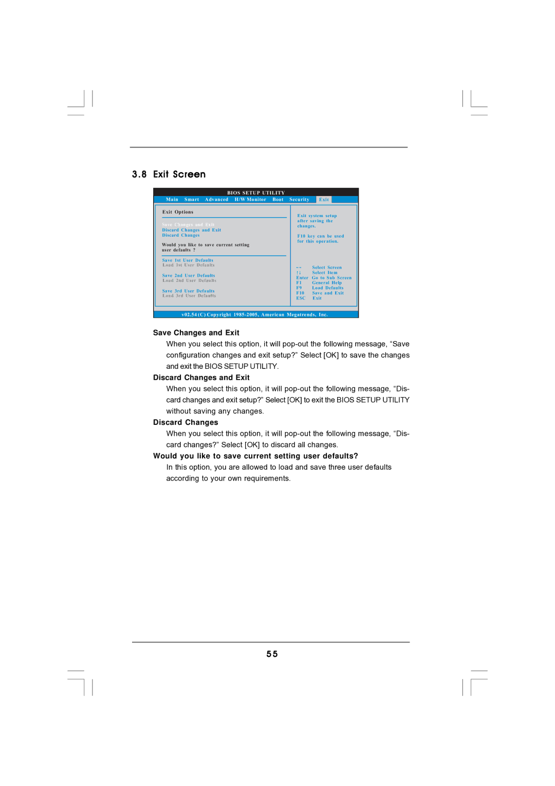 Magnavox G43TWINS-FULLHD Exit Screen, Discard Changes and Exit, Would you like to save current setting user defaults? 