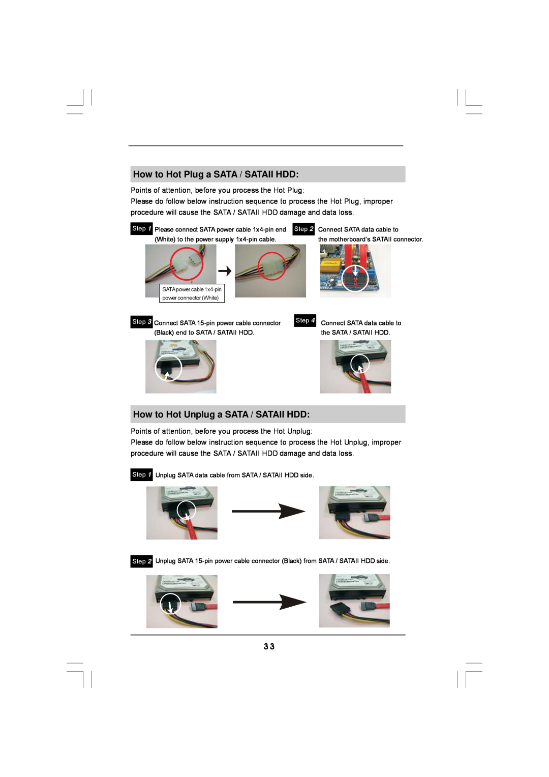 Magnavox G43TWINS-FULLHD user manual How to Hot Plug a SATA / SATAII HDD, How to Hot Unplug a SATA / SATAII HDD 