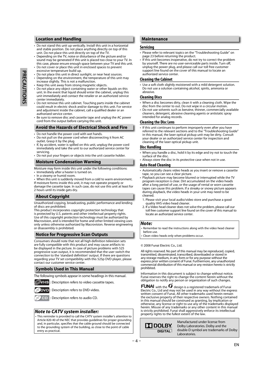 Magnavox GDV228MG9 Location and Handling, Avoid the Hazards of Electrical Shock and Fire, Moisture Condensation Warning 