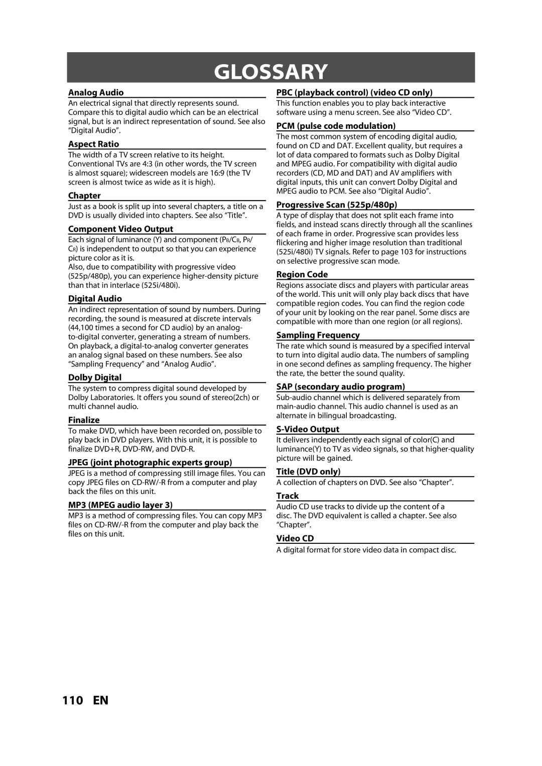 Magnavox H2080MW8 owner manual Glossary 