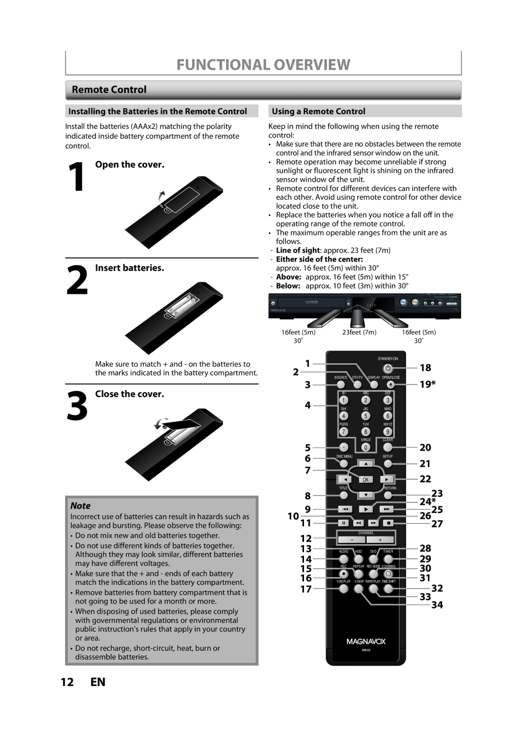 Magnavox H2080MW8 owner manual Open the cover Insert batteries, Close the cover, Using a Remote Control 