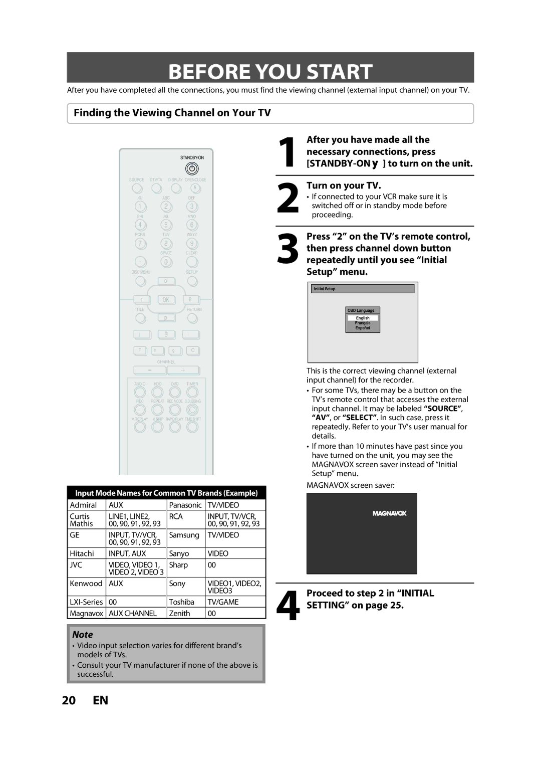 Magnavox H2080MW8 owner manual Before YOU Start, Finding the Viewing Channel on Your TV, Turn on your TV 