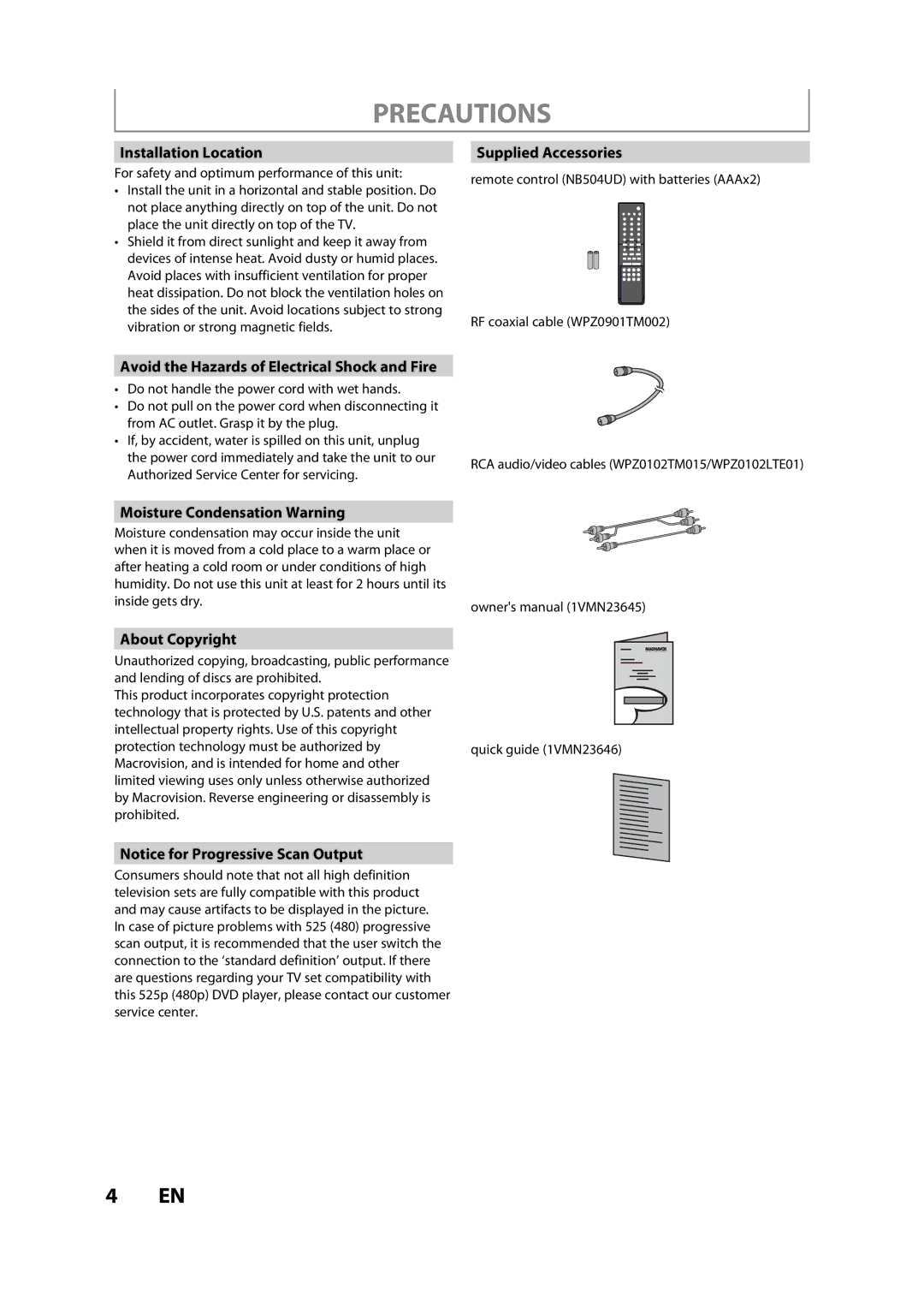 Magnavox H2080MW8 owner manual Installation Location, Supplied Accessories, Avoid the Hazards of Electrical Shock and Fire 