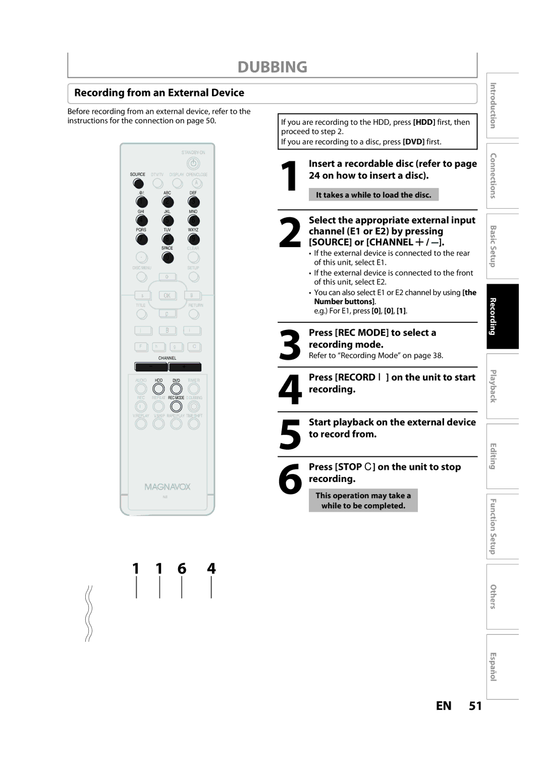 Magnavox H2080MW8 owner manual Recording from an External Device 