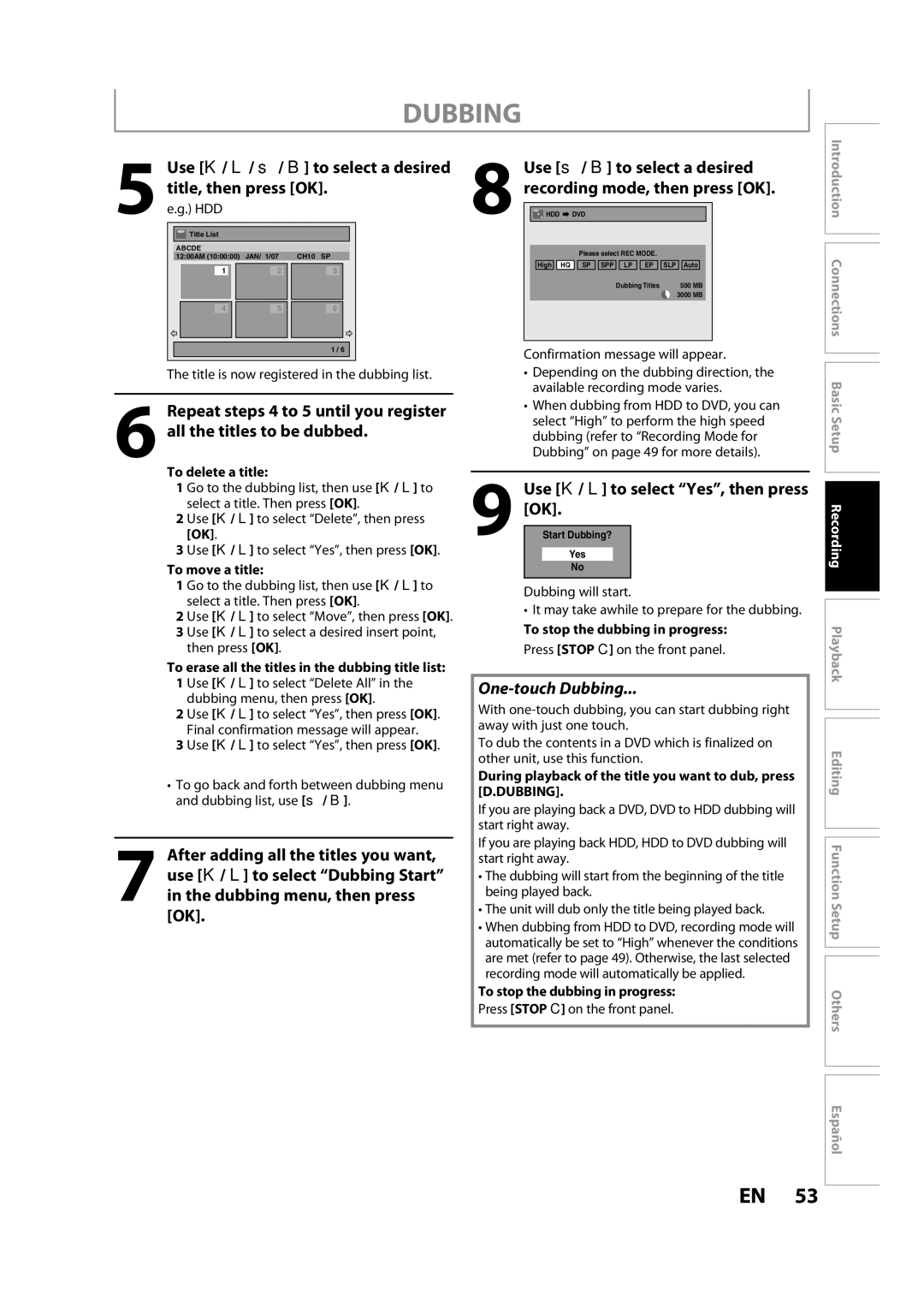 Magnavox H2080MW8 owner manual Use s / B to select a desired, Mode, then press OK, To delete a title, To move a title 