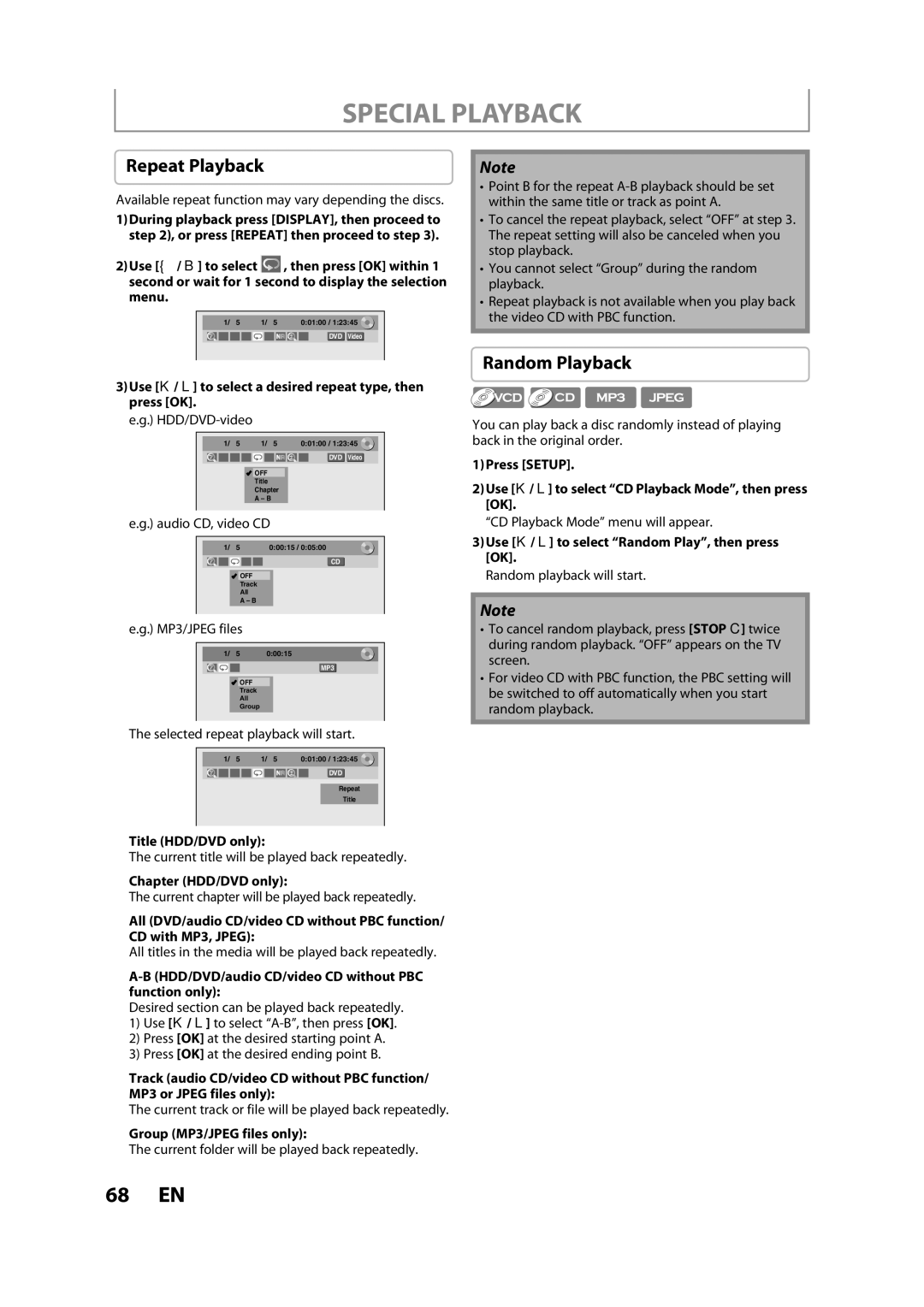 Magnavox H2080MW8 owner manual Repeat Playback, Random Playback 