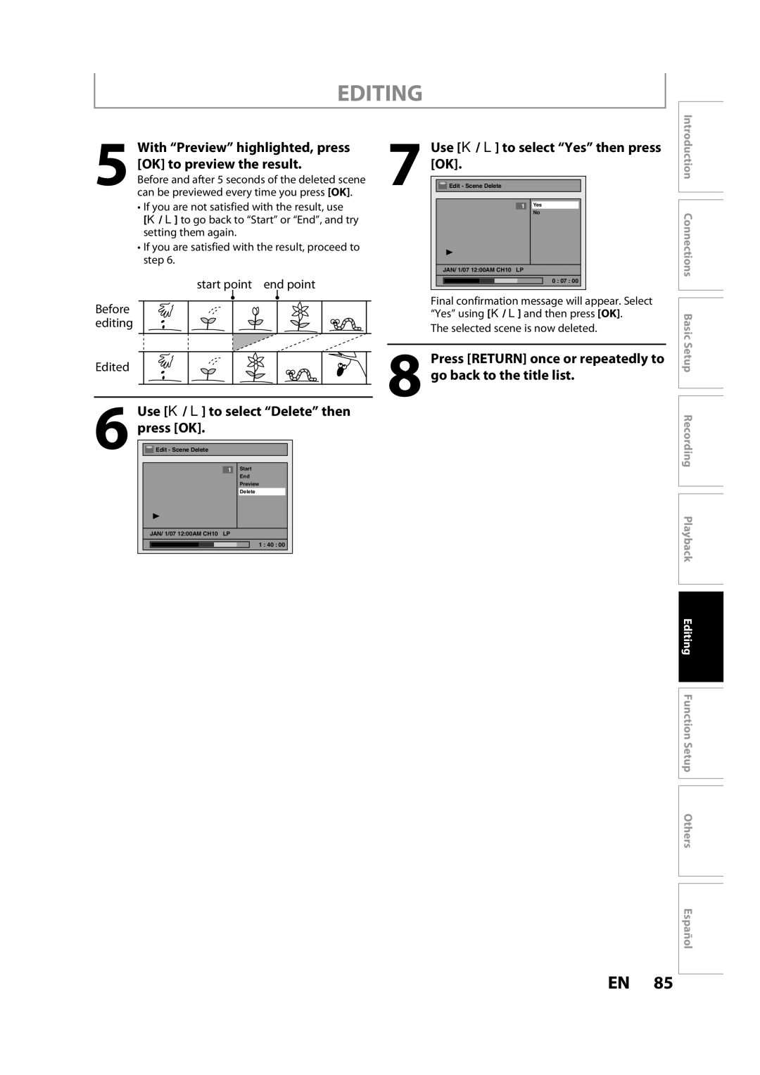 Magnavox H2080MW8 owner manual With Preview highlighted, press, OK to preview the result, Go back to the title list 