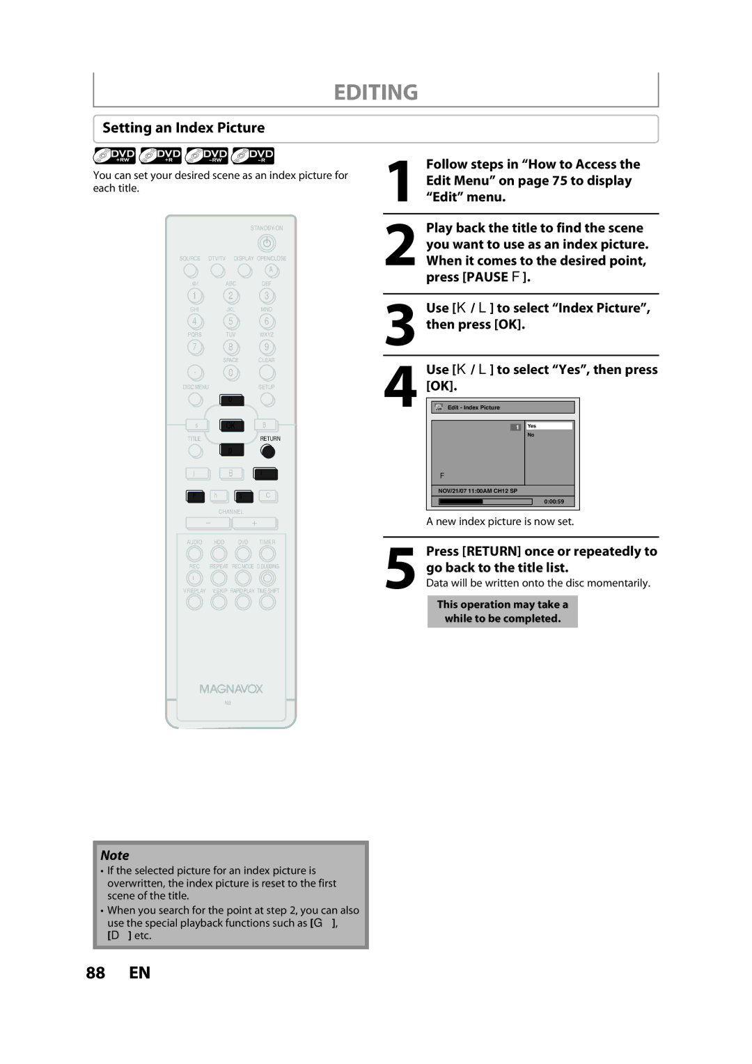 Magnavox H2080MW8 owner manual Setting an Index Picture, New index picture is now set 