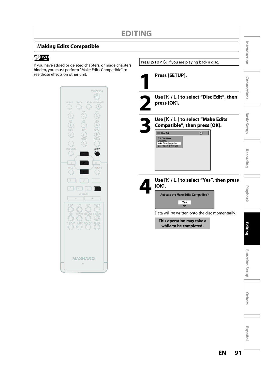 Magnavox H2080MW8 owner manual Making Edits Compatible 