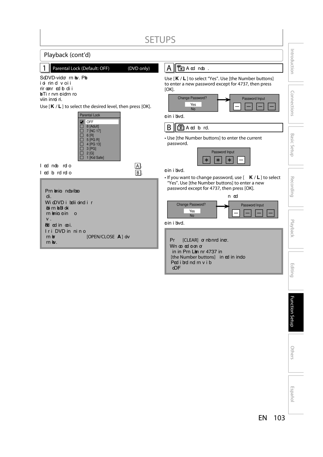 Magnavox H2160MW9 A owner manual Setups, Playback cont’d, Yes, Parental Lock Default OFF DVD only 