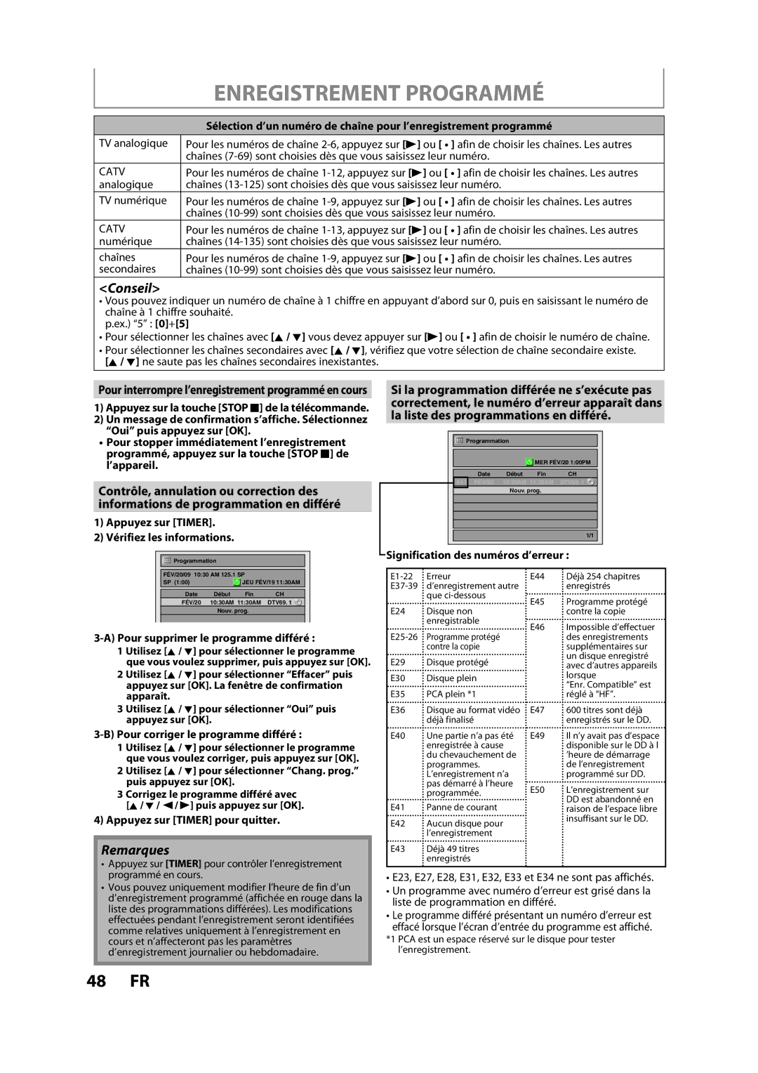 Magnavox H2160MW9 A owner manual Conseil, Pour supprimer le programme différé, Pour corriger le programme différé 