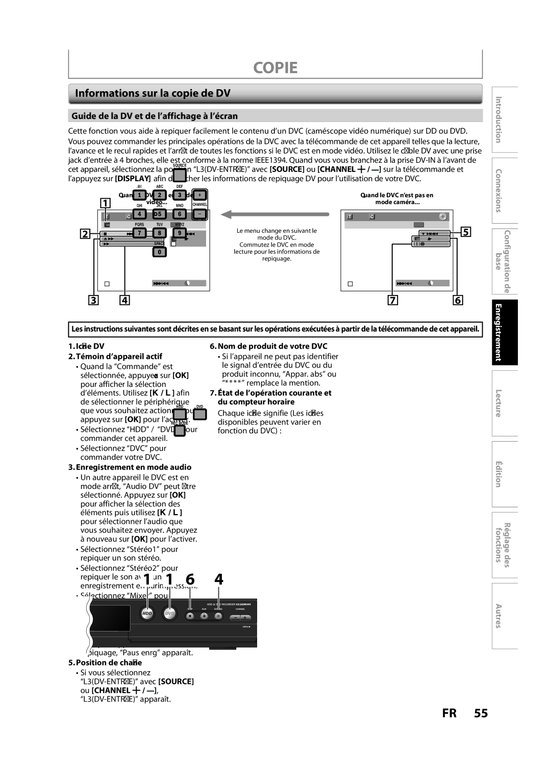 Magnavox H2160MW9 A Informations sur la copie de DV, Guide de la DV et de l’affichage à l’écran, Enregistrement 